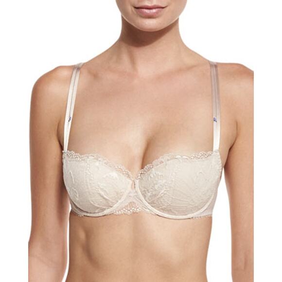 Maison Lejaby Lace Underwired‎ Lightly Padded Balconette Bra Cream Size US 30E - Picture 4 of 16